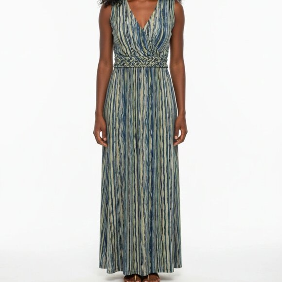 Ronni Nicole Maxi Dress Womens Large Blue Striped Stretch Sleeveless - Picture 1 of 6